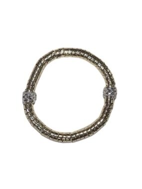 Two Tone Gold Silver Stretch Bracelet Stackable Beaded Mixed Metal Jewelry